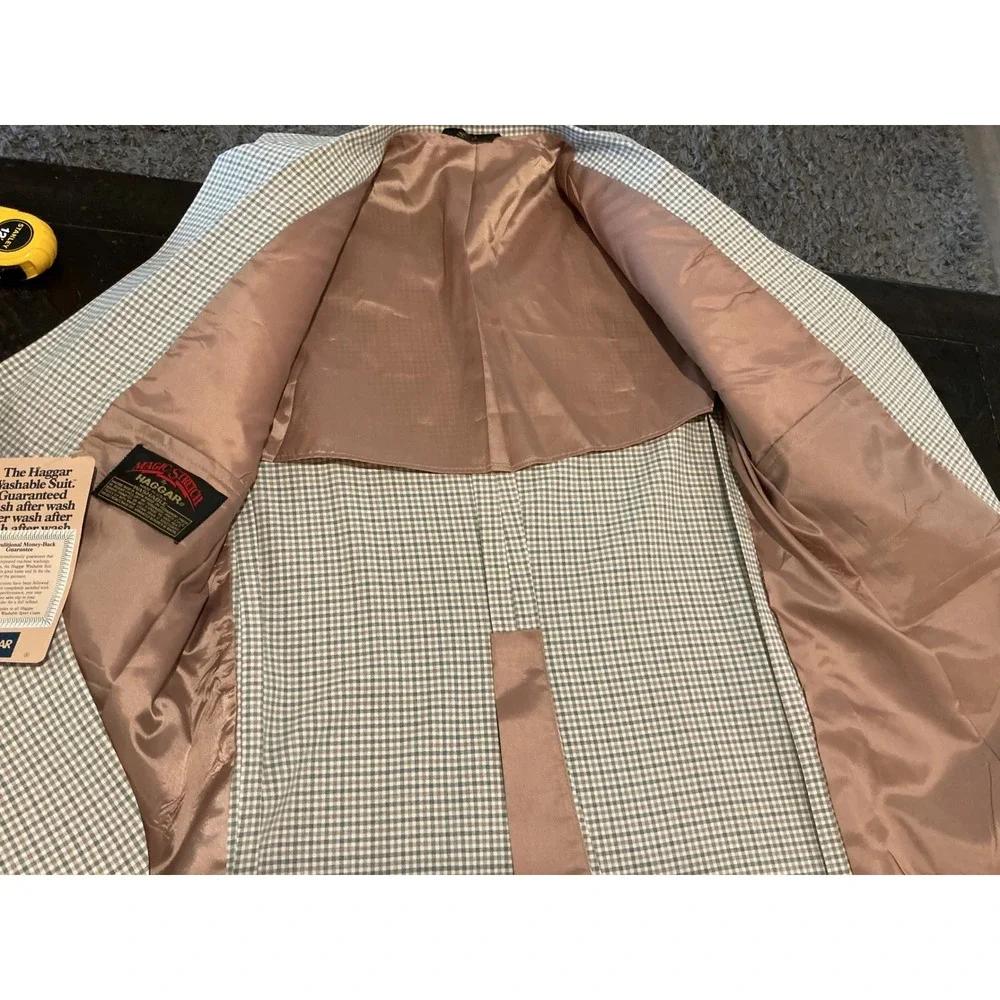 Vintage Haggar Magic Stretch Washable Sport‎ Coat Blazer Tan Grey Check Mens 44L